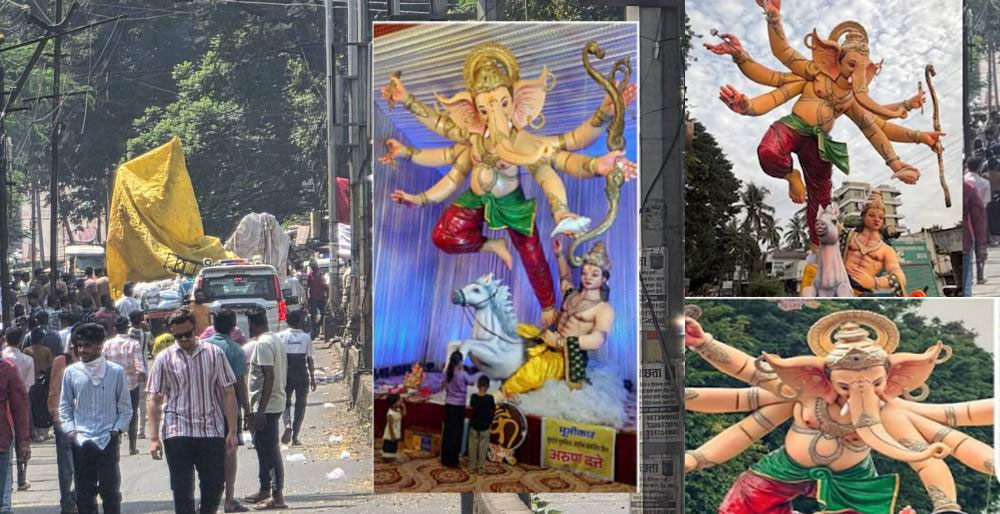 कोल्हापुरात २१ फुटांची मूर्ती कोसळली
