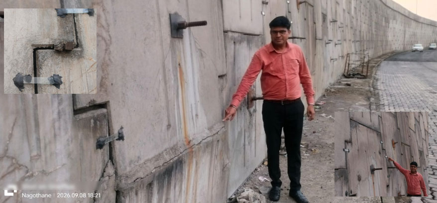 नागोठणे येथील धोकादायक उड्डाणपुलाला पट्ट्यांचा आधार!